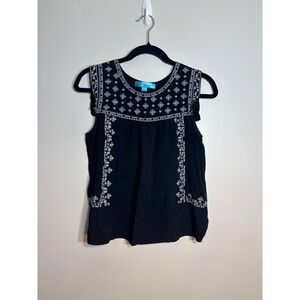 Lattimore Black Embroidered Sleeveless Boho Top‎ Size S